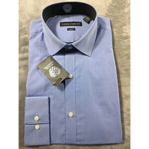 NWT Vince Camuto Blue Pincord Button Up Dress‎ Shirt Slim Fit 17.5 32-33